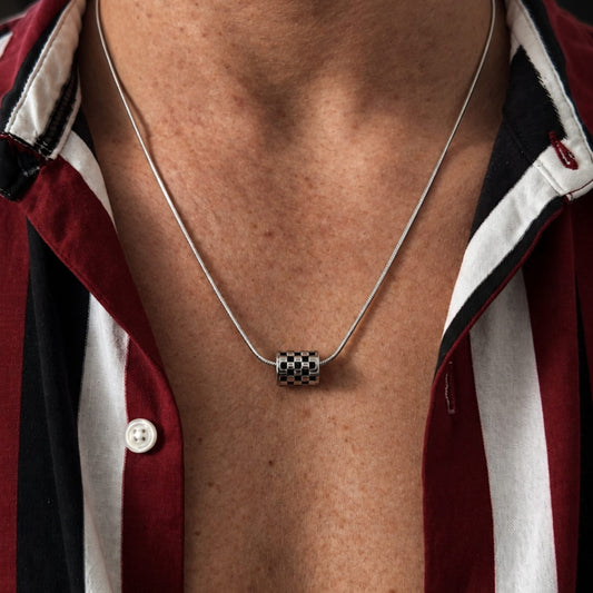 THE MEN THING SS Pendant/ Necklace RACER CHECK - 10mm Pure Titanium Steel Pendant with 19inch Snake 3mm Chain for Men & Boys