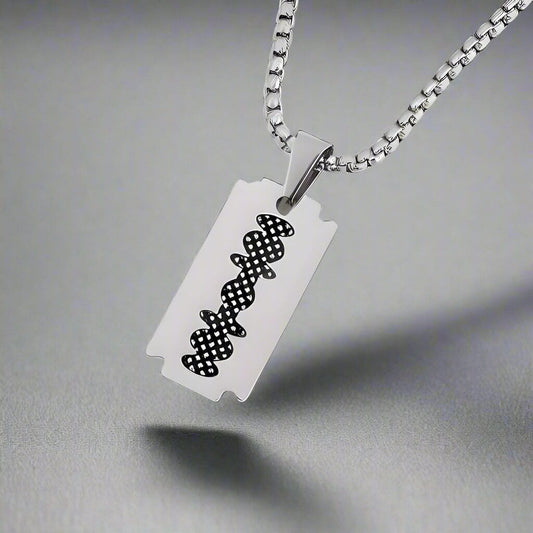 THE MEN THING SS Pendant/ Necklace RAZOR BLADE - Pure Titanium Steel Pendant with 24inch Round Box Chain for Men & Boys