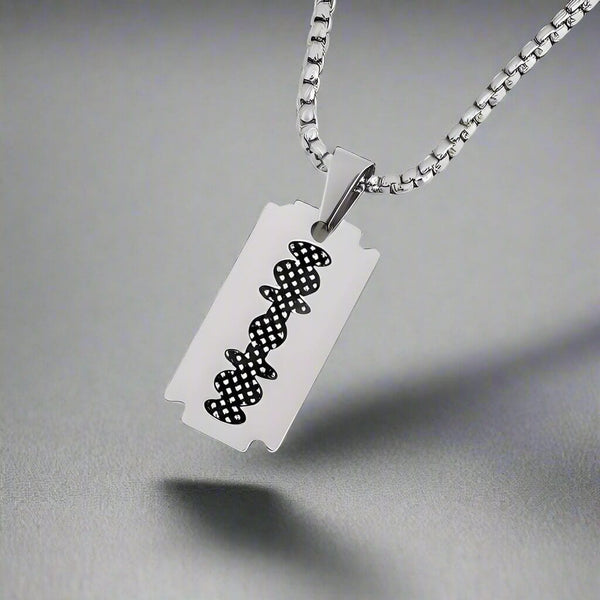 RAZOR BLADE - Pure Titanium Steel Pendant with 24inch Round Box Chain for Men & Boys