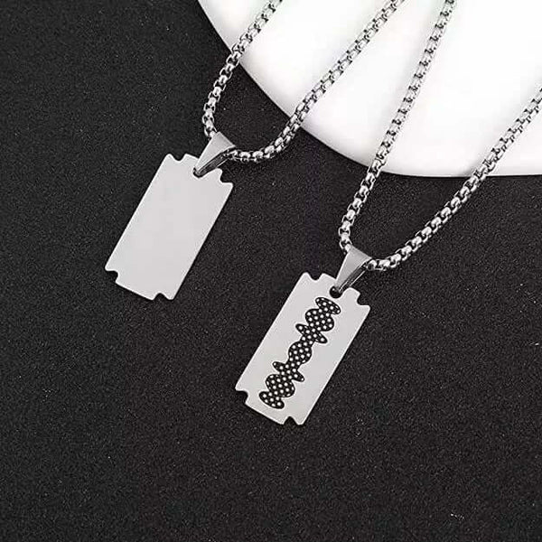 RAZOR BLADE - Pure Titanium Steel Pendant with 24inch Round Box Chain for Men & Boys