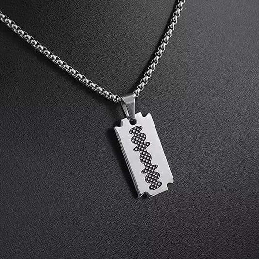 THE MEN THING SS Pendant/ Necklace RAZOR BLADE - Pure Titanium Steel Pendant with 24inch Round Box Chain for Men & Boys