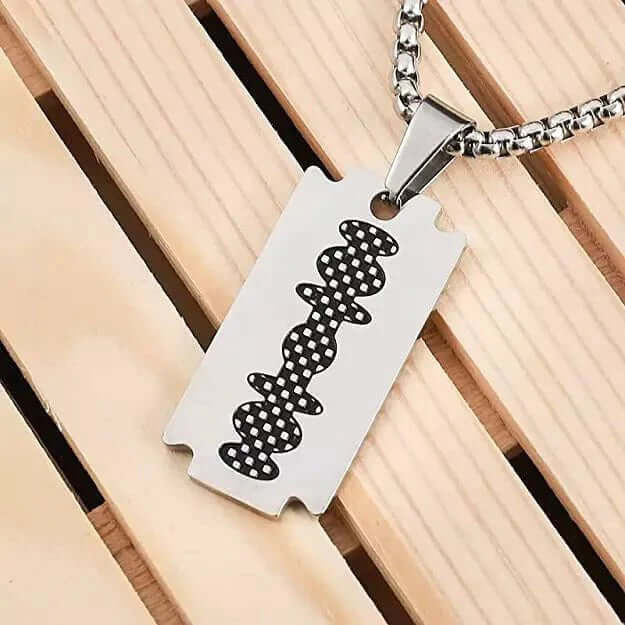 RAZOR BLADE Pure Titanium Steel Pendant with 24inch Round Box Chain for Men Boys