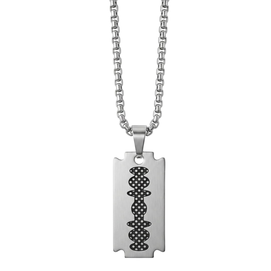 THE MEN THING SS Pendant/ Necklace RAZOR BLADE - Pure Titanium Steel Pendant with 24inch Round Box Chain for Men & Boys