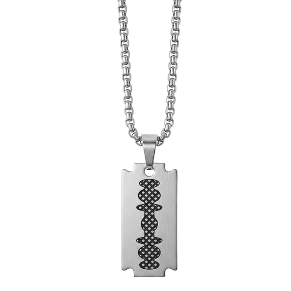 RAZOR BLADE - Pure Titanium Steel Pendant with 24inch Round Box Chain for Men & Boys