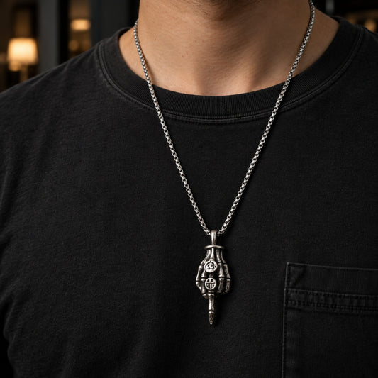THE MEN THING SS Pendant/ Necklace REBEL 13 – SKELETON - 23mm Pure Titanium Steel Pendant with 23inch Round Box 2mm Chain for Men & Boys
