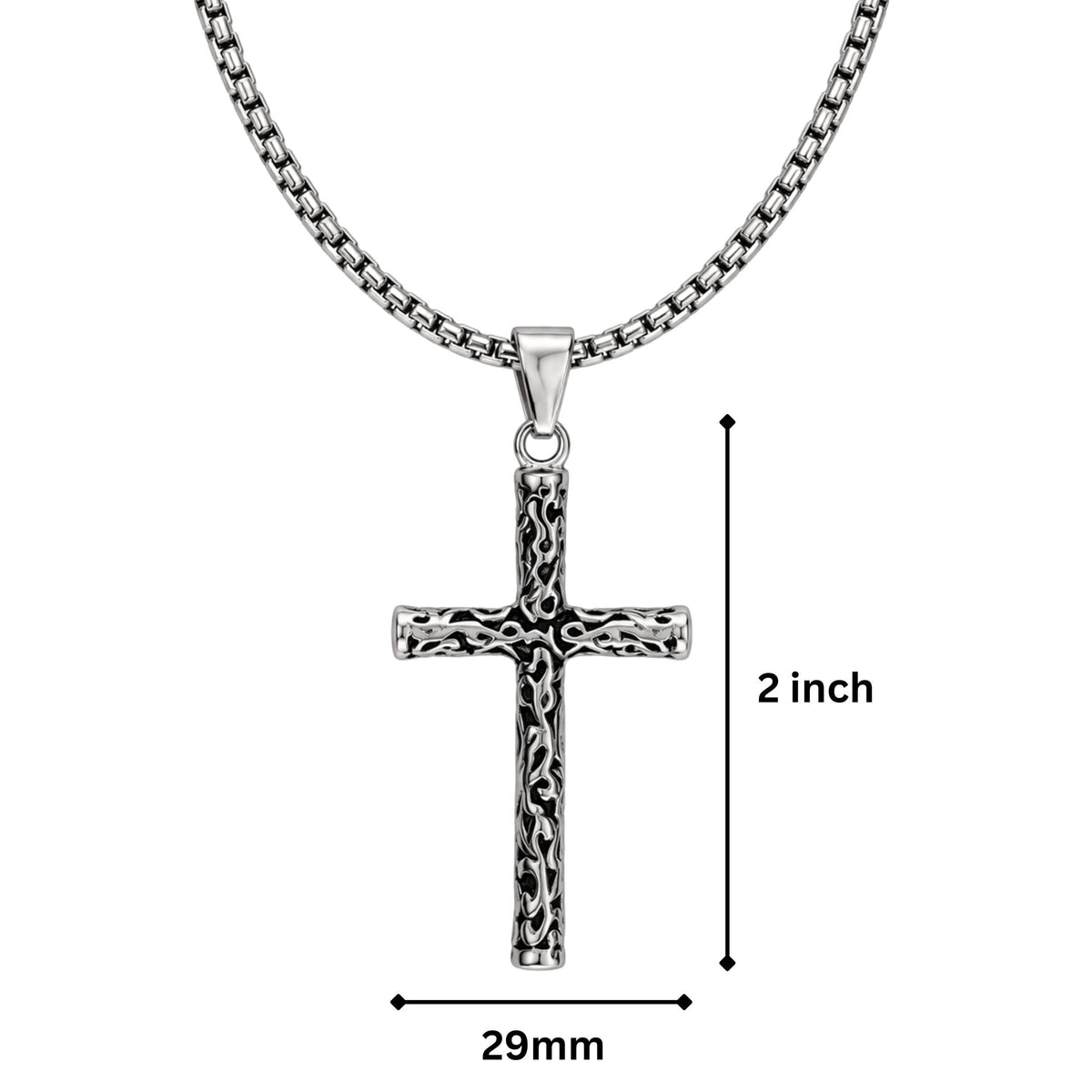 THE MEN THING SS Pendant/ Necklace REBEL CROSS - 29mm Titanium Steel Pendant with 24inch Round Box 4mm Chain for Men & Boys