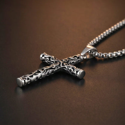 THE MEN THING SS Pendant/ Necklace REBEL CROSS - 29mm Titanium Steel Pendant with 24inch Round Box 4mm Chain for Men & Boys