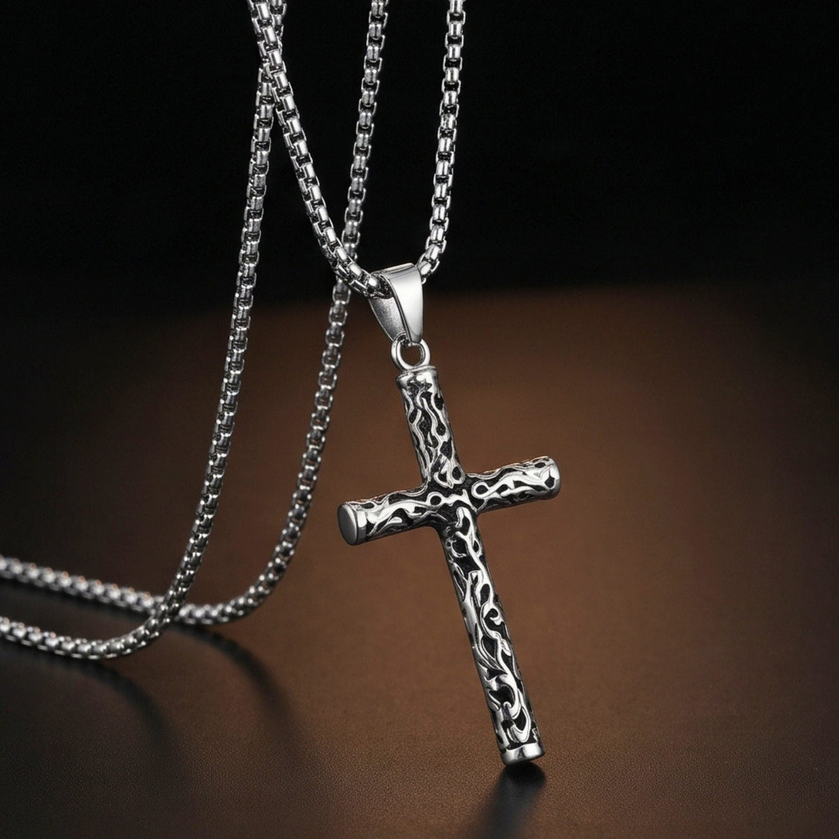 THE MEN THING SS Pendant/ Necklace REBEL CROSS - 29mm Titanium Steel Pendant with 24inch Round Box 4mm Chain for Men & Boys