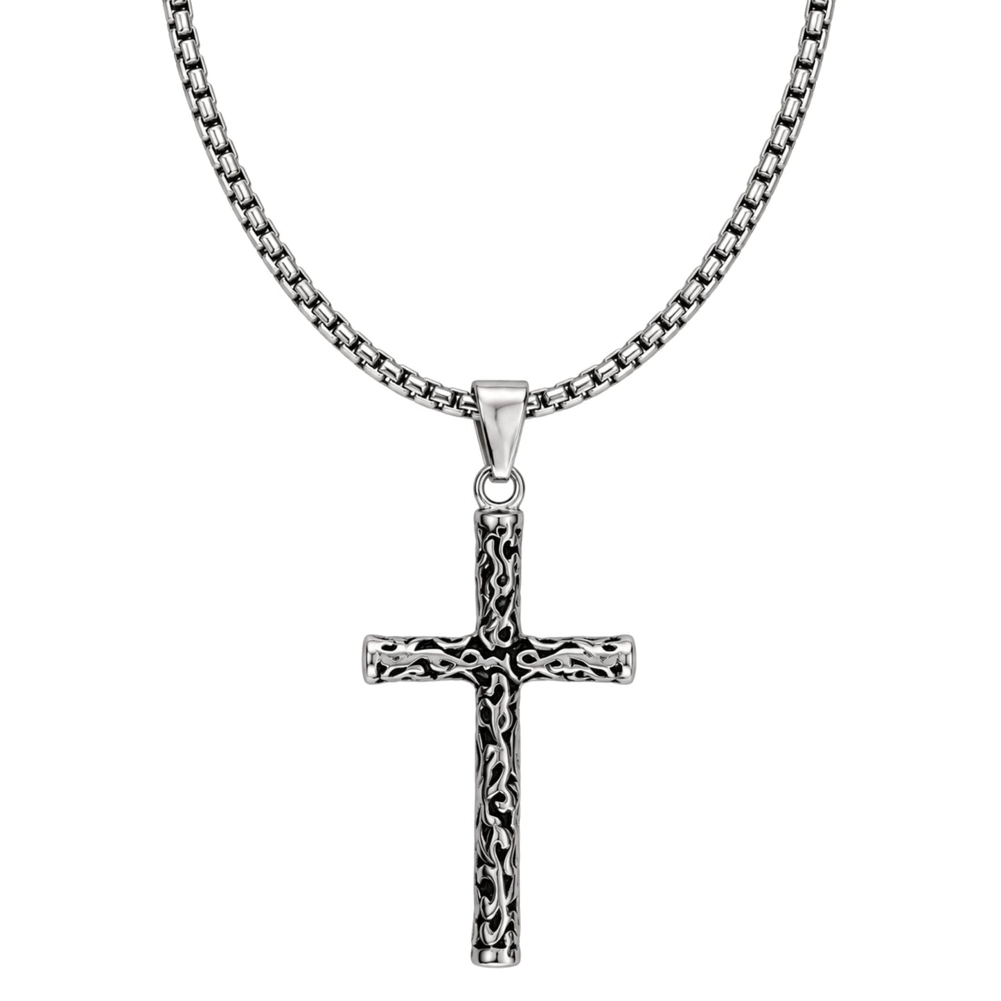 THE MEN THING SS Pendant/ Necklace REBEL CROSS - 29mm Titanium Steel Pendant with 24inch Round Box 4mm Chain for Men & Boys