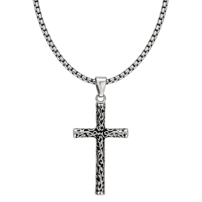 THE MEN THING SS Pendant/ Necklace REBEL CROSS - 29mm Titanium Steel Pendant with 24inch Round Box 4mm Chain for Men & Boys