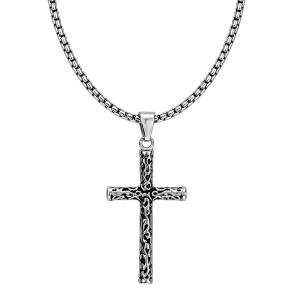 REBEL CROSS - 29mm Titanium Steel Pendant with 24inch Round Box 4mm Chain for Men & Boys