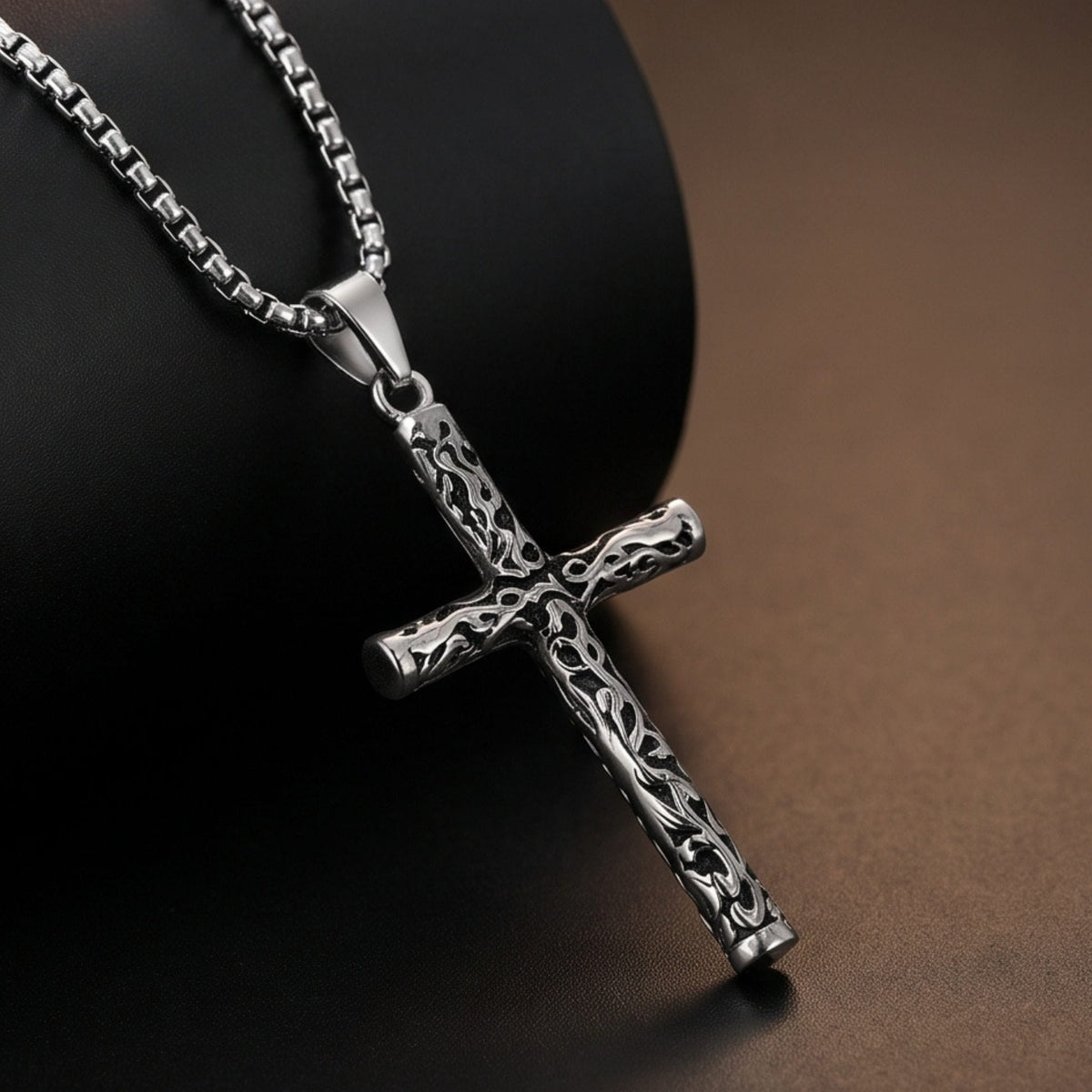THE MEN THING SS Pendant/ Necklace REBEL CROSS - 29mm Titanium Steel Pendant with 24inch Round Box 4mm Chain for Men & Boys