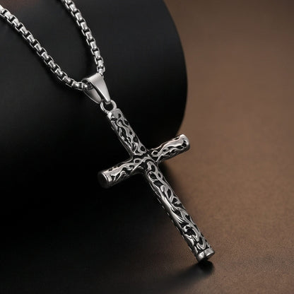 THE MEN THING SS Pendant/ Necklace REBEL CROSS - 29mm Titanium Steel Pendant with 24inch Round Box 4mm Chain for Men & Boys
