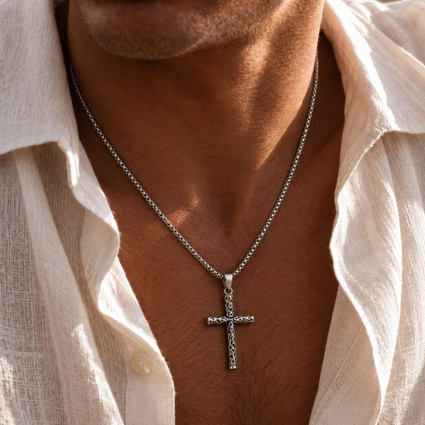 REBEL CROSS - 29mm Titanium Steel Pendant with 24inch Round Box 4mm Chain for Men & Boys