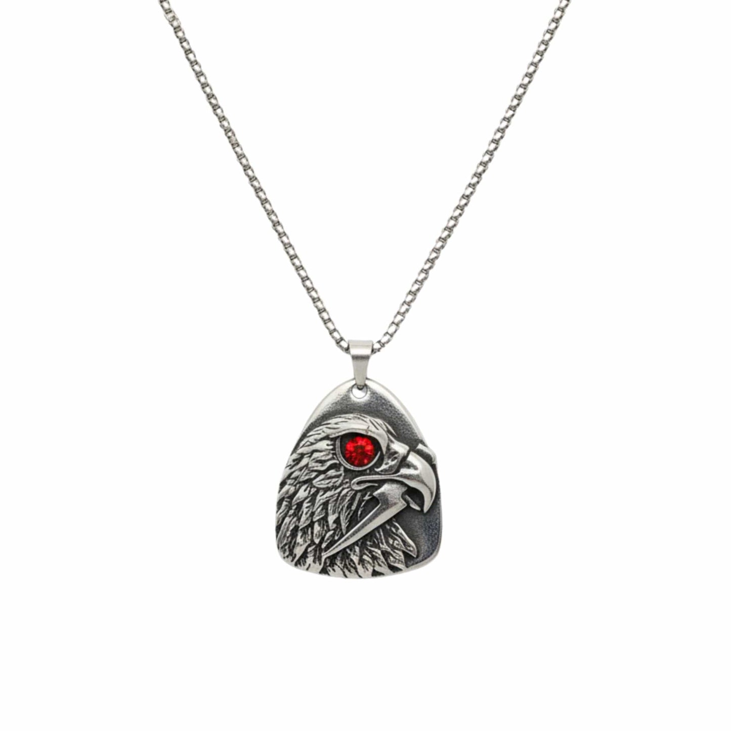 THE MEN THING SS Pendant/ Necklace RED EYE FALCON - 39mm Titanium Steel Pendant with 24inch Round Box 5mm Chain for Men & Boys