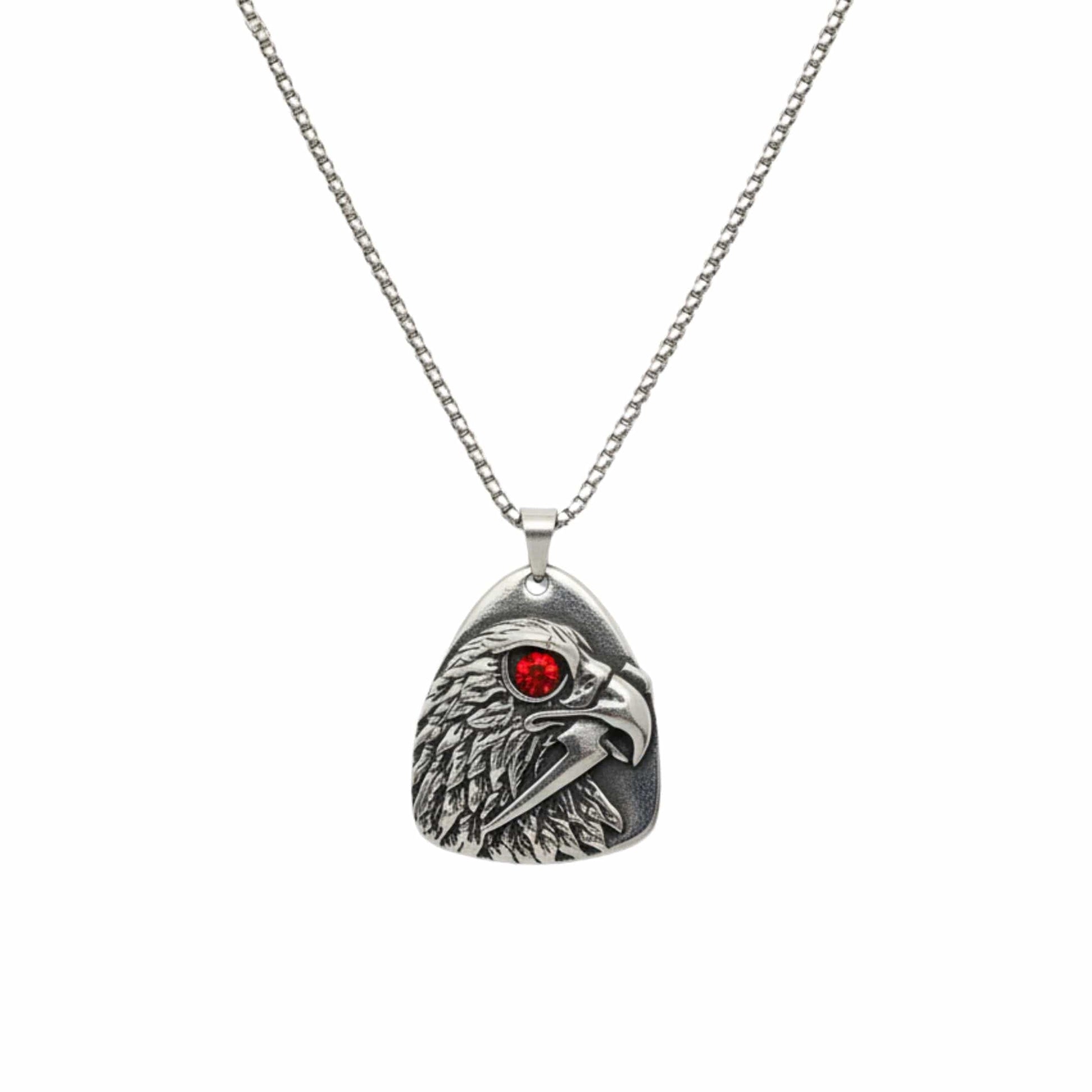 THE MEN THING SS Pendant/ Necklace RED EYE FALCON - 39mm Titanium Steel Pendant with 24inch Round Box 5mm Chain for Men & Boys