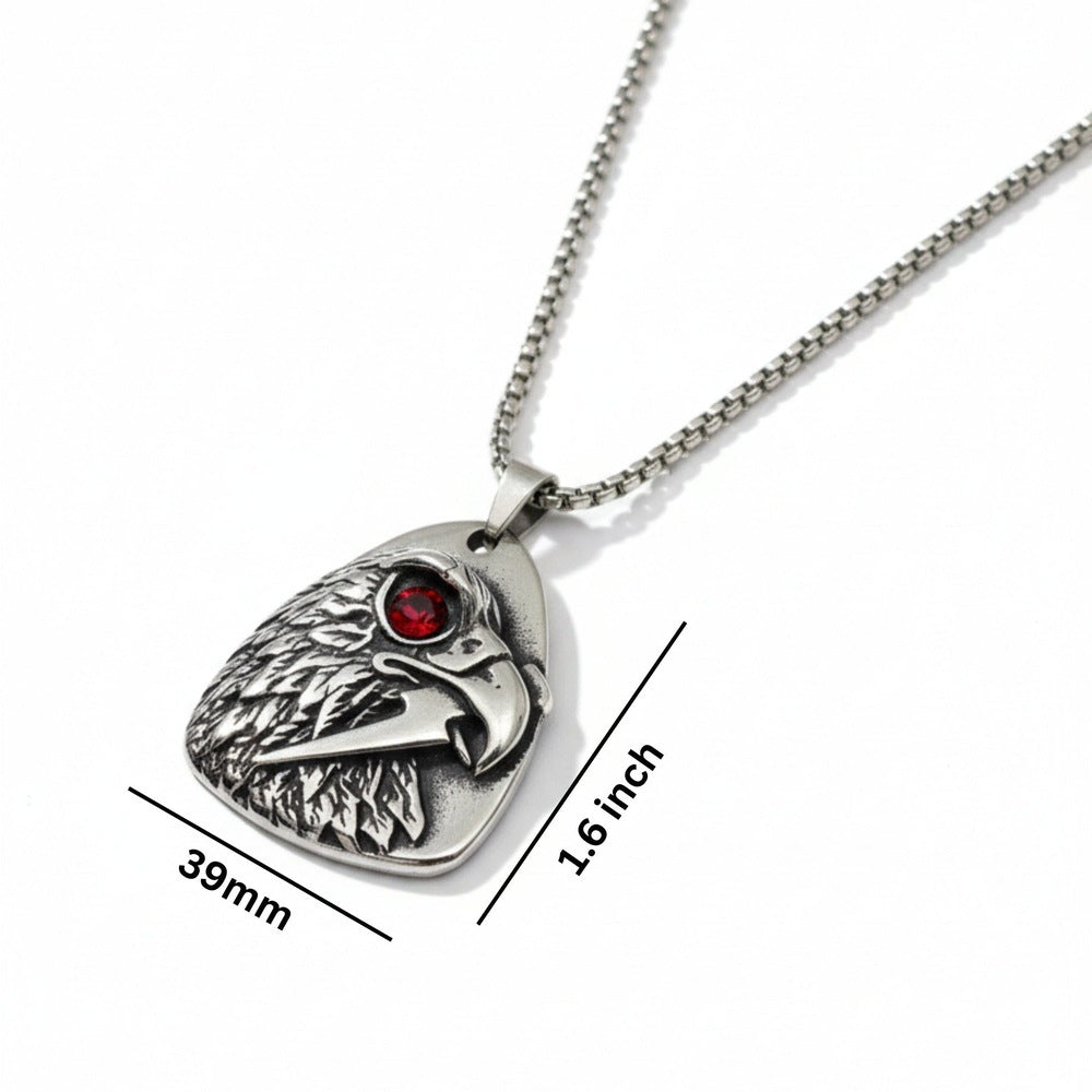 THE MEN THING SS Pendant/ Necklace RED EYE FALCON - 39mm Titanium Steel Pendant with 24inch Round Box 5mm Chain for Men & Boys