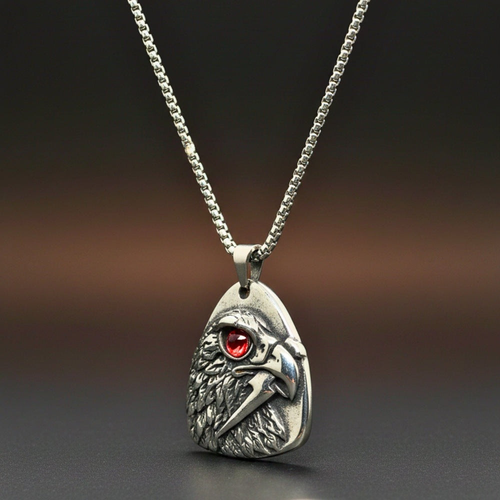 THE MEN THING SS Pendant/ Necklace RED EYE FALCON - 39mm Titanium Steel Pendant with 24inch Round Box 5mm Chain for Men & Boys