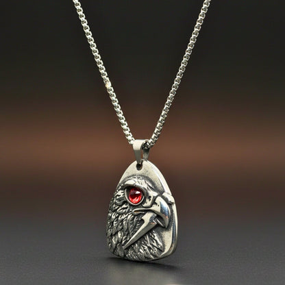 THE MEN THING SS Pendant/ Necklace RED EYE FALCON - 39mm Titanium Steel Pendant with 24inch Round Box 5mm Chain for Men & Boys