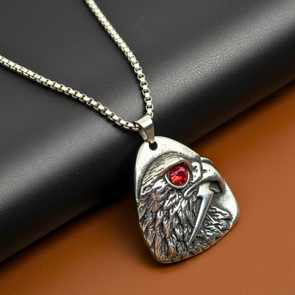 THE MEN THING SS Pendant/ Necklace RED EYE FALCON - 39mm Titanium Steel Pendant with 24inch Round Box 5mm Chain for Men & Boys