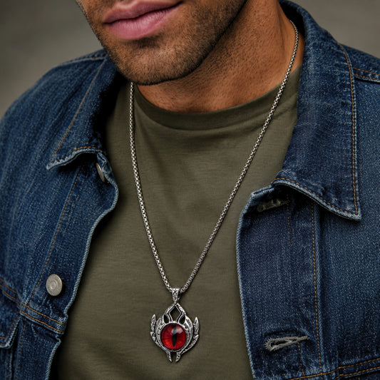 THE MEN THING SS Pendant/ Necklace RED-EYE PROTECT -  Alloy Pendant with Pure Stainless Steel 24inch Round Box Chain for Men, European trending Style for Men & Boy