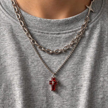 THE MEN THING SS Pendant/ Necklace RED HALO CROSS - 16mm Titanium Steel Pendant with 20inch Chain for Men & Boys