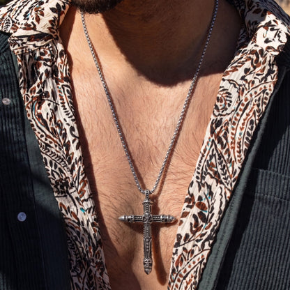 THE MEN THING SS Pendant/ Necklace RED INDIAN CROSS - Alloy Pendant with Pure Stainless Steel 24inch Round Box Chain , Milan trending Style for Men & Boy