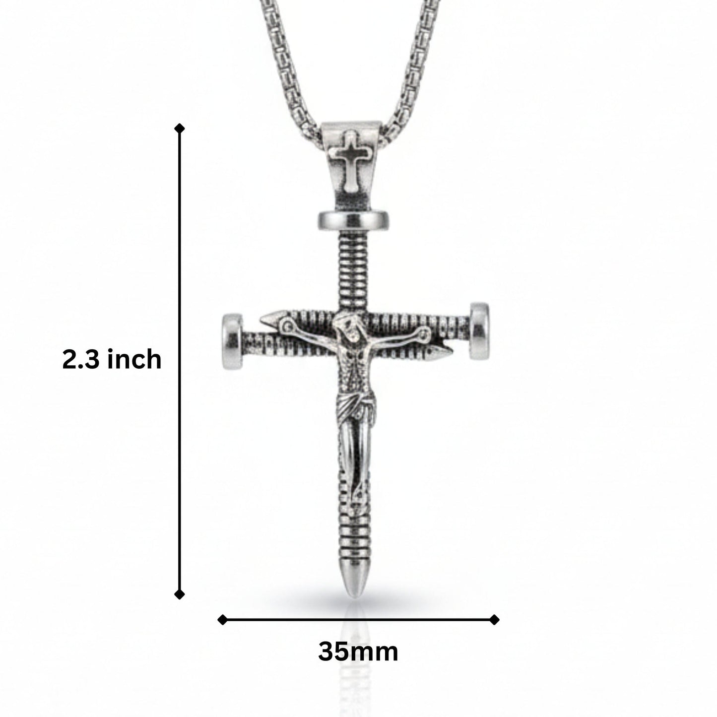 THE MEN THING SS Pendant/ Necklace REDEMPTION NAIL CROSS - 35mm Pure Titanium Steel Pendant with 27inch Round Box 4mm Chain for Men & Boys