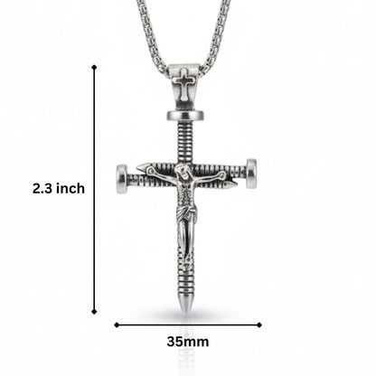 THE MEN THING SS Pendant/ Necklace REDEMPTION NAIL CROSS - 35mm Pure Titanium Steel Pendant with 27inch Round Box 4mm Chain for Men & Boys