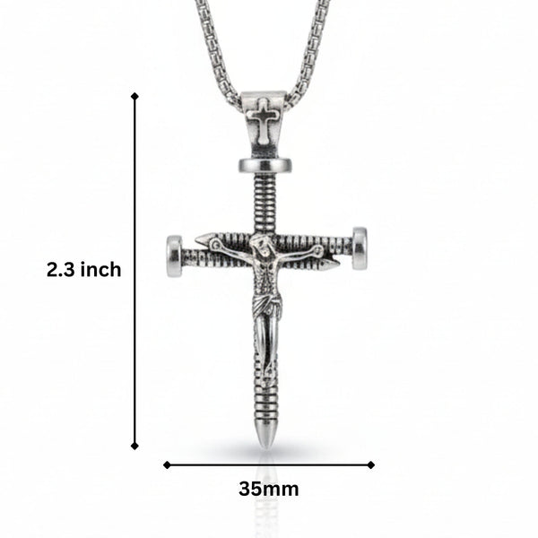 REDEMPTION NAIL CROSS - 35mm Pure Titanium Steel Pendant with 27inch Round Box 4mm Chain for Men & Boys