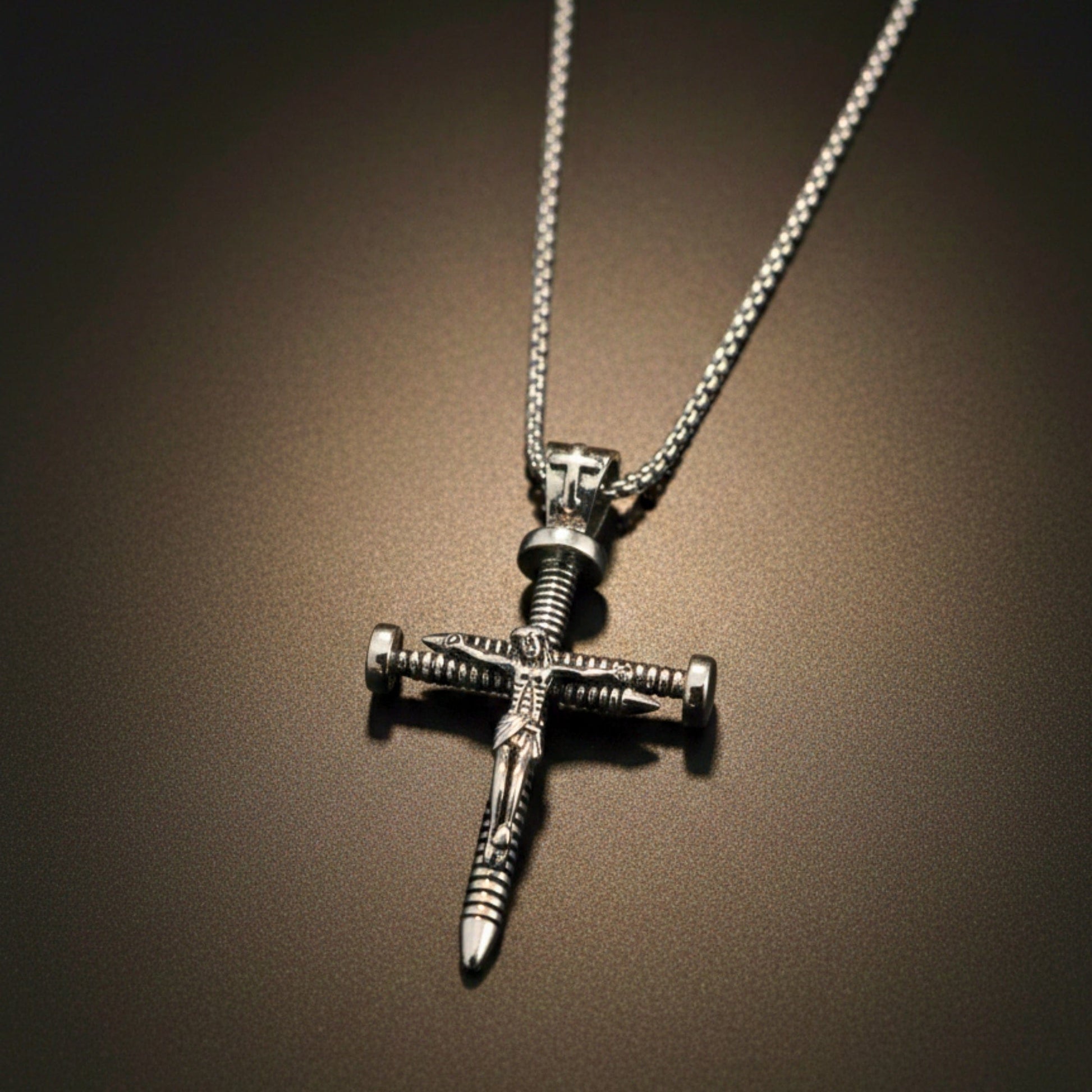 THE MEN THING SS Pendant/ Necklace REDEMPTION NAIL CROSS - 35mm Pure Titanium Steel Pendant with 27inch Round Box 4mm Chain for Men & Boys