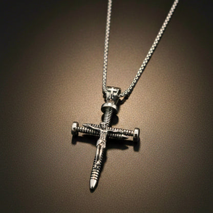 THE MEN THING SS Pendant/ Necklace REDEMPTION NAIL CROSS - 35mm Pure Titanium Steel Pendant with 27inch Round Box 4mm Chain for Men & Boys