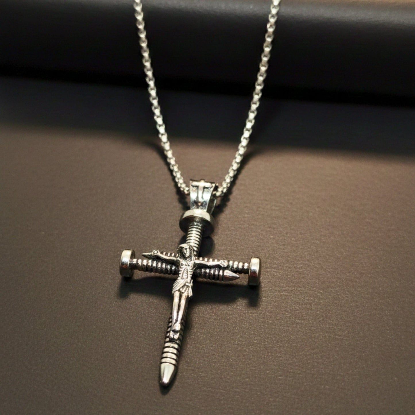 THE MEN THING SS Pendant/ Necklace REDEMPTION NAIL CROSS - 35mm Pure Titanium Steel Pendant with 27inch Round Box 4mm Chain for Men & Boys