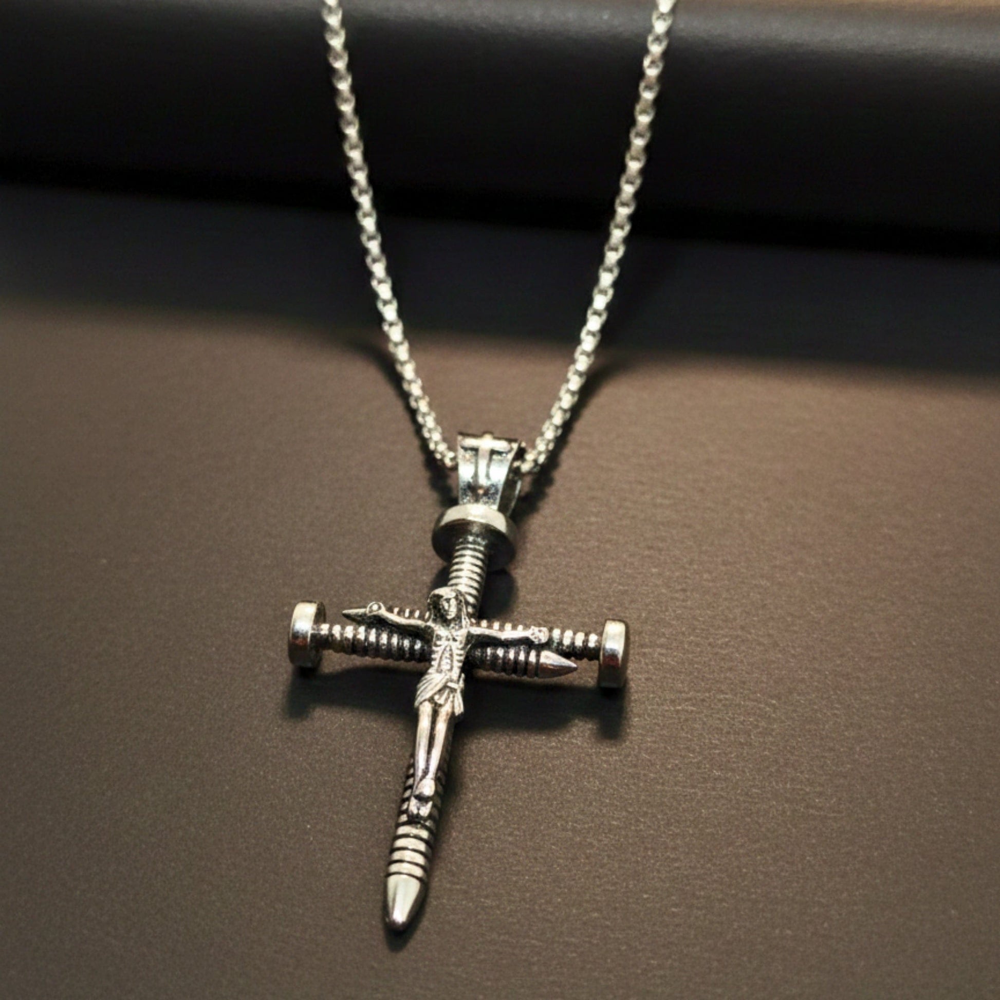 THE MEN THING SS Pendant/ Necklace REDEMPTION NAIL CROSS - 35mm Pure Titanium Steel Pendant with 27inch Round Box 4mm Chain for Men & Boys