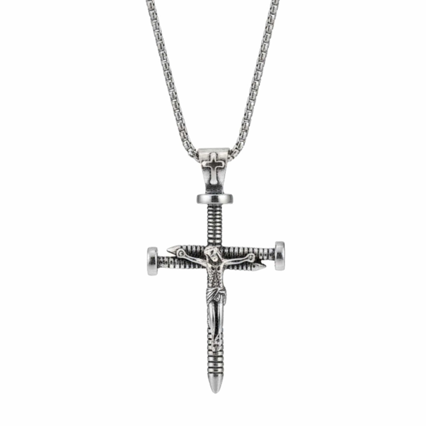 THE MEN THING SS Pendant/ Necklace REDEMPTION NAIL CROSS - 35mm Pure Titanium Steel Pendant with 27inch Round Box 4mm Chain for Men & Boys