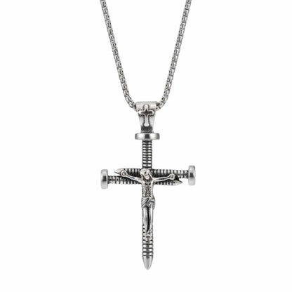 THE MEN THING SS Pendant/ Necklace REDEMPTION NAIL CROSS - 35mm Pure Titanium Steel Pendant with 27inch Round Box 4mm Chain for Men & Boys