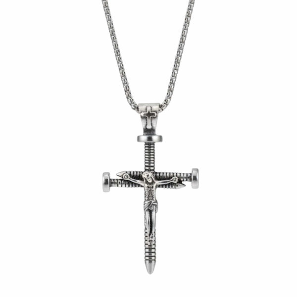 REDEMPTION NAIL CROSS - 35mm Pure Titanium Steel Pendant with 27inch Round Box 4mm Chain for Men & Boys
