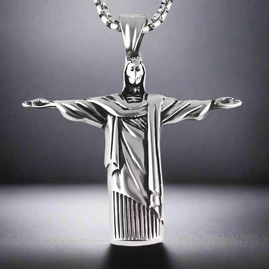 THE MEN THING SS Pendant/ Necklace REEDEMER - Alloy Jesus Pendant with Stainless Steel  24inch Round Box Chain, American trending Style for Men & Boy