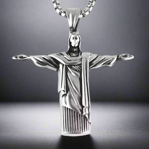 REEDEMER - Alloy Jesus Pendant with Stainless Steel  24inch Round Box Chain, American trending Style for Men & Boy