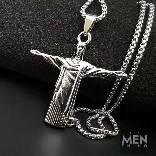 REEDEMER - Alloy Jesus Pendant with Stainless Steel  24inch Round Box Chain, American trending Style for Men & Boy