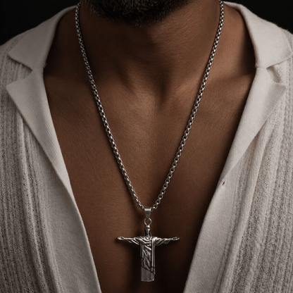 THE MEN THING SS Pendant/ Necklace REEDEMER - Alloy Jesus Pendant with Stainless Steel  24inch Round Box Chain, American trending Style for Men & Boy