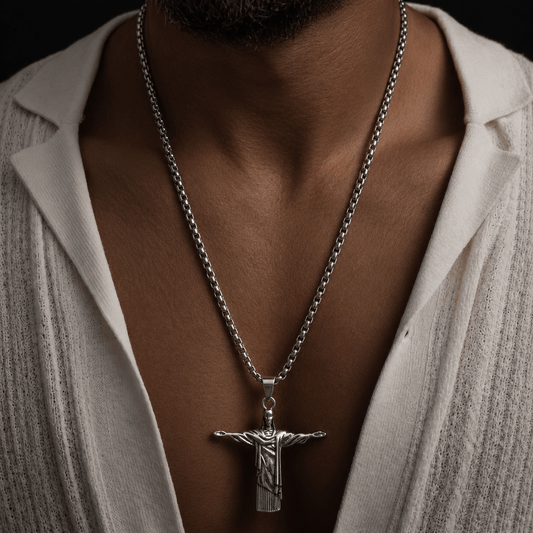 THE MEN THING SS Pendant/ Necklace REEDEMER - Alloy Jesus Pendant with Stainless Steel  24inch Round Box Chain, American trending Style for Men & Boy