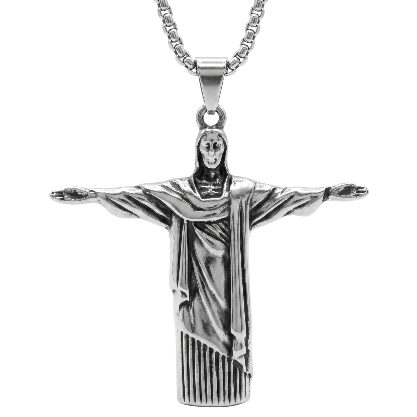 THE MEN THING SS Pendant/ Necklace REEDEMER - Alloy Jesus Pendant with Stainless Steel  24inch Round Box Chain, American trending Style for Men & Boy
