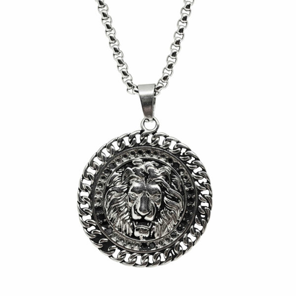 REGAL ROAR - 31mm Titanium Steel Pendant with 24inch Round Box 4mm Chain for Men & Boys
