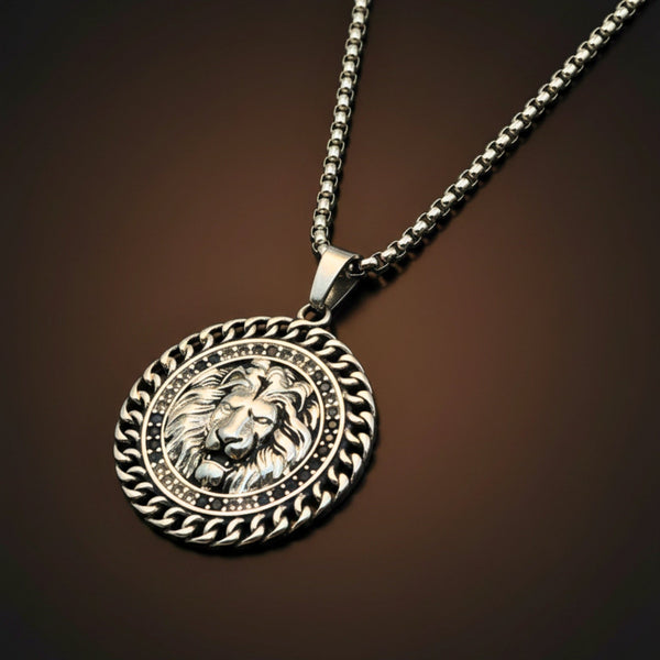 REGAL ROAR - 31mm Titanium Steel Pendant with 24inch Round Box 4mm Chain for Men & Boys