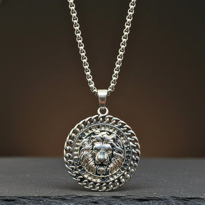 THE MEN THING SS Pendant/ Necklace REGAL ROAR - 31mm Titanium Steel Pendant with 24inch Round Box 4mm Chain for Men & Boys