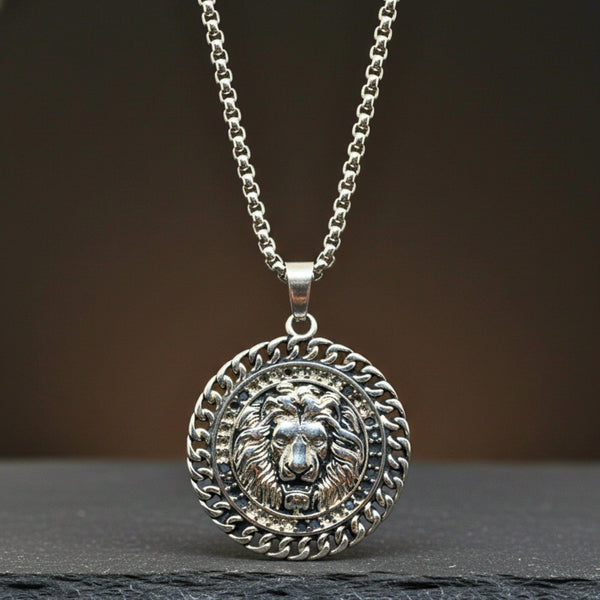 REGAL ROAR - 31mm Titanium Steel Pendant with 24inch Round Box 4mm Chain for Men & Boys