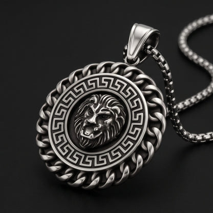 THE MEN THING SS Pendant/ Necklace REGAL ROAR - 35mm Titanium Steel Pendant with 23inch Round Box 4mm Chain for Men & Boys