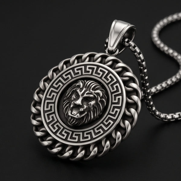 REGAL ROAR - 35mm Titanium Steel Pendant with 23inch Round Box 4mm Chain for Men & Boys