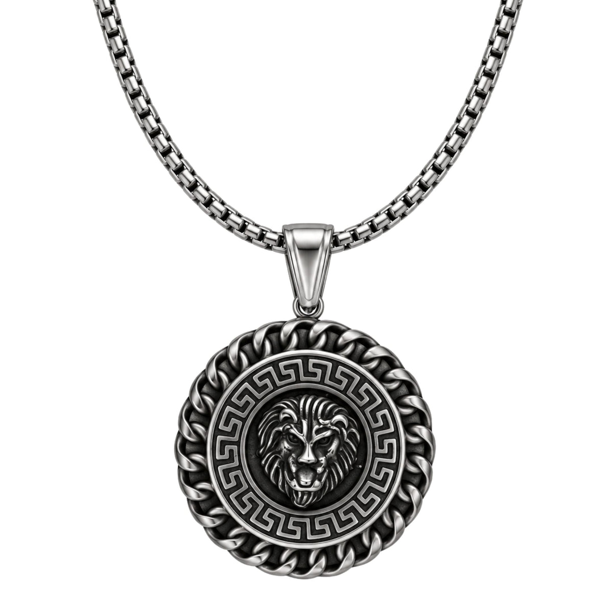 THE MEN THING SS Pendant/ Necklace REGAL ROAR - 35mm Titanium Steel Pendant with 23inch Round Box 4mm Chain for Men & Boys